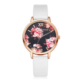 Watch Dial Band Quartz Wrist Rose Floral Synthetic