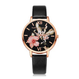 Watch Dial Band Quartz Wrist Rose Floral Synthetic