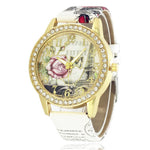 Women Fashion Round Dial Watch Analog Floral