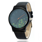 Matte Black Half Floral Pointer Pin-Buckle Round Dial Quartz Watch