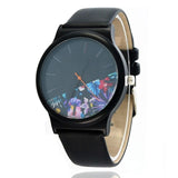 Matte Black Half Floral Pointer Pin-Buckle Round Dial Quartz Watch