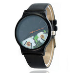 Matte Black Half Floral Pointer Pin-Buckle Round Dial Quartz Watch